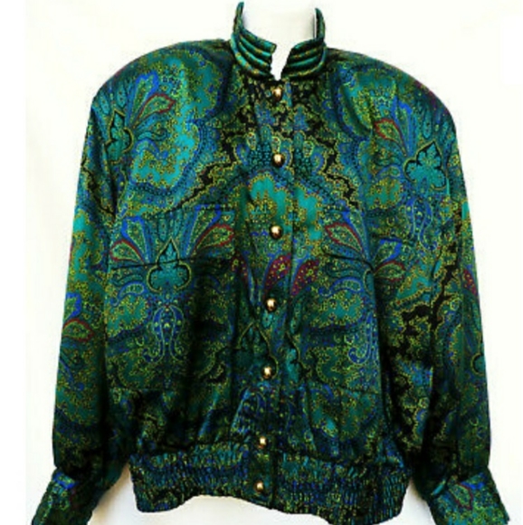 Carlisle Vintage Paisley Silk Bomber Jacket - Picture 3 of 9